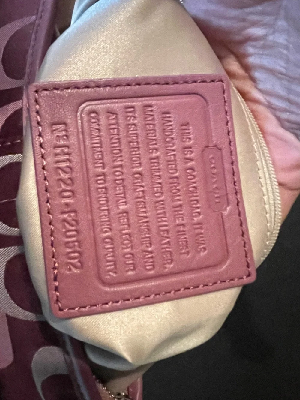 Berry pink mauve Signature-Print Crossbody Shoulder Bag sateen leather silver
